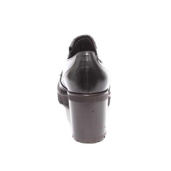 ITALIAN Black Leather Elastic Fringe Heel Platform Shoes - Picture 5 of 8